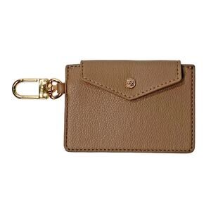 Anne Klein Pebbled Leather Small Card Wallet Coin Purse Keychain Taupe Brown